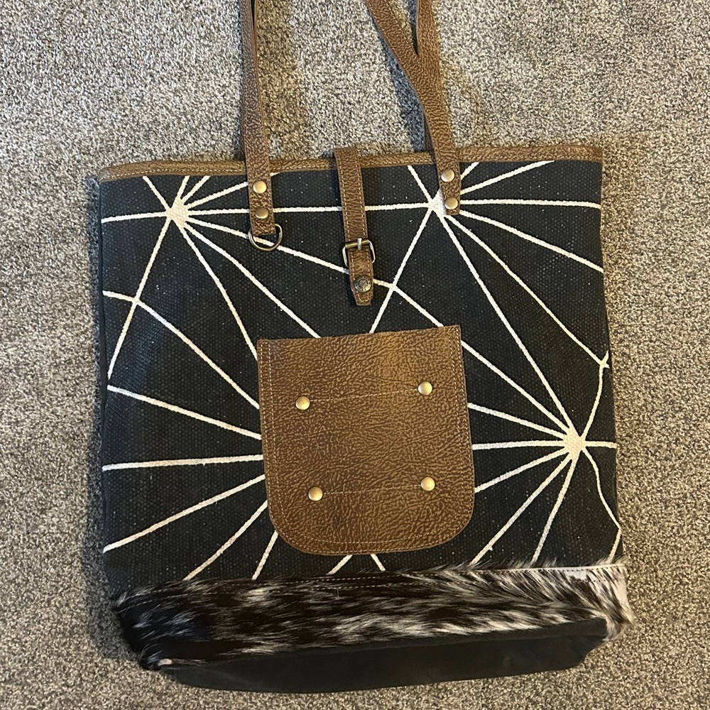 Myra Bag with Cream and Brown Pattern